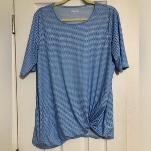 Lands End geometric blue white shirt sleeve‎ knotted shirt women’s medium 10/12